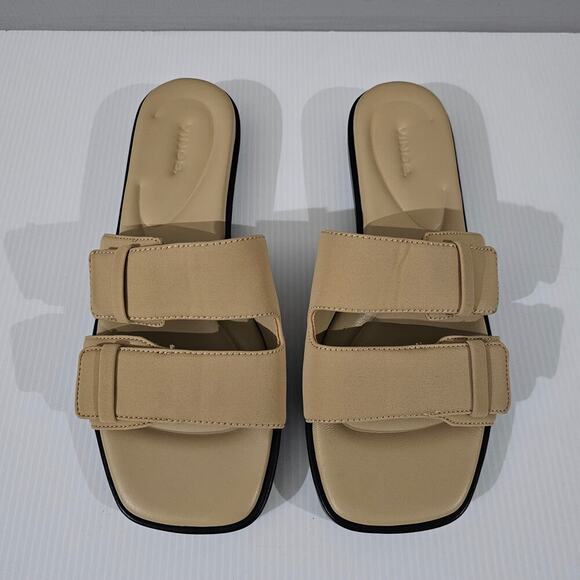 NEW Vince Rhode Sandal Dual Strap Slip On Slide Farro Tan Size 9.5 - Picture 6 of 13
